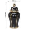 Black Linear Gilded Ginger Jar with Removable Lid