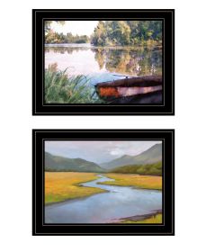 "Serene Water" 2-Piece Vignette by Bluebird Barn and William Hawkins, Ready to Hang Framed Print, Black Frame