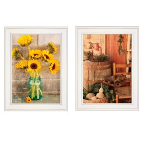 "Vintage Country & Sunflowers" 2-Piece Vignette by Anthony Smith, White Frame