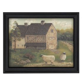 "Stone Barn" By Pam Britton, Printed Wall Art, Ready To Hang Framed Poster, Black Frame