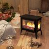 1000W/1500W 24" Electric Fireplace Stove, Freestanding Fireplace Heater with Realistic Flame, Adjustable Temperature, Black-AS