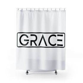 Home Decor Fabric Shower Curtain - Waterproof Grace Christian Inspiration Word Art Black