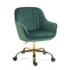 360° Green Velvet Swivel Chair With High Back, Adjustable Working Chair With Golden Color Base