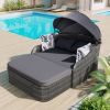 79.9" Outdoor Sunbed with Adjustable Canopy;  Double lounge;  PE Rattan Daybed