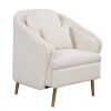 Mid-Century Accent Chair Arm Chair with Lumbar Pillow and Metal legs, Upholstered Accent Chair for Living Room, Bedroom,White