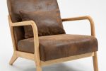 Mid Century Modern Accent Chair with Wood Frame, Upholstered Living Room Chairs with Waist Cushion, Reading Armchair for Bedroom Sunroom