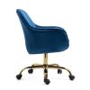 360° Dark Blue Velvet Swivel Chair With High Back, Adjustable Working Chair With Golden Color Base