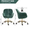 360° Green Velvet Swivel Chair With High Back, Adjustable Working Chair With Golden Color Base