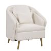 Mid-Century Accent Chair Arm Chair with Lumbar Pillow and Metal legs, Upholstered Accent Chair for Living Room, Bedroom,White