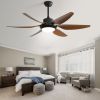 54 Inch Indoor Ceiling Fan With Dimmable Led Light 5 ABS Blades Remote Control Reversible DC Motor Black For Living Room