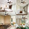 54 Inch Indoor Ceiling Fan With Dimmable Led Light 5 ABS Blades Remote Control Reversible DC Motor Black For Living Room