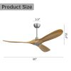 60 Inch Outdoor Ceiling Fan Without Light 3 Solid Wood Blade with DC Motor Remote Control