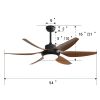 54 Inch Indoor Ceiling Fan With Dimmable Led Light 5 ABS Blades Remote Control Reversible DC Motor Black For Living Room