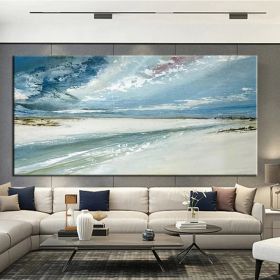 Hand Painted Oil Paintings Abstract Seascape Painting Beach Ocean  Living Room Hallway Luxurious Decorative Painting (size: 75x150cm)