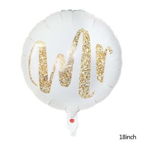 18inch Round White Gold Glitter Print Mr & Mrs LOVE foil Balloons bride to be marriage Wedding Decor Valentine Day Supplies (Color: M02)